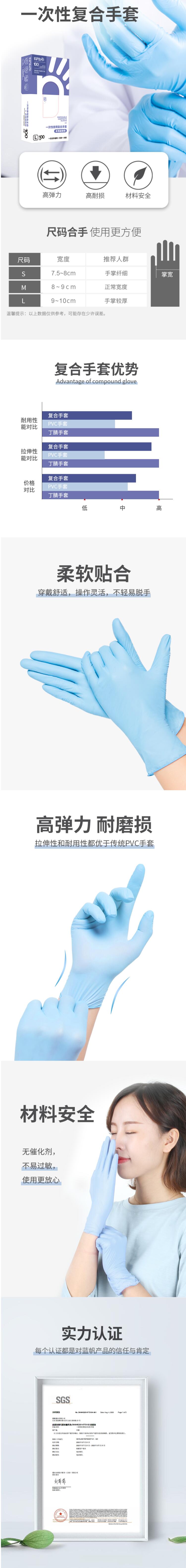 藍(lán)帆醫(yī)療C2176加長(zhǎng)一次性PVC手套圖片