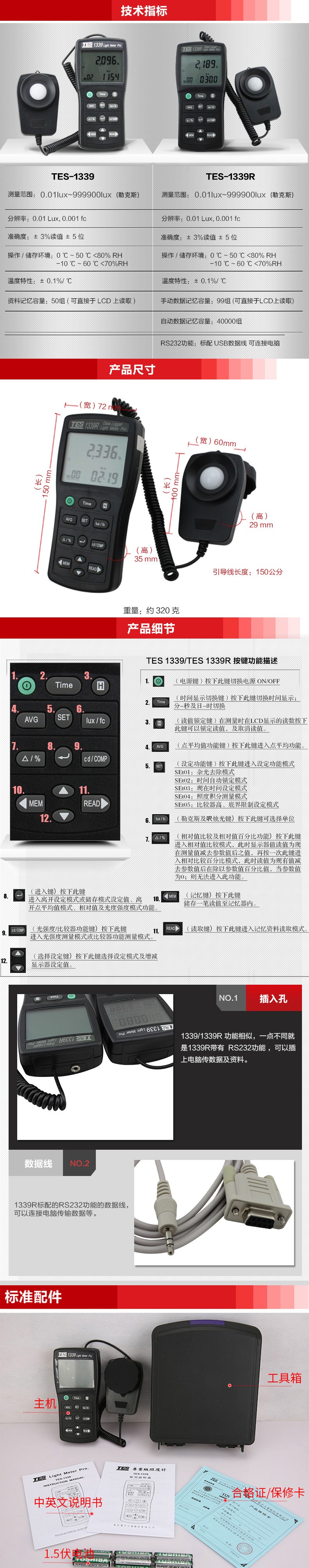 泰仕TES TES-1339專業(yè)級照度計(jì)圖片3