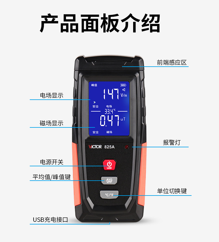 勝利(VICTOR)VC825A家用電磁波輻射檢測(cè)儀圖片13