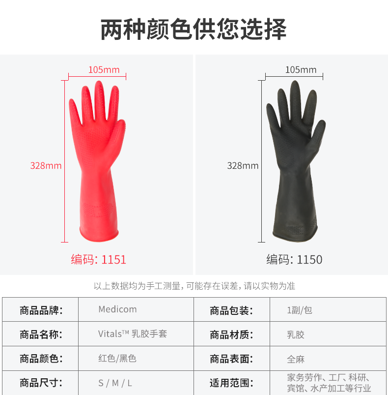 麥迪康1150D耐酸堿防滑加厚乳膠手套大號(hào)圖片4